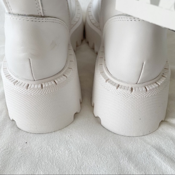 Zara White Lug Sole Lace-Up Leather Ankle Boots Size 5 - Picture 10 of 13